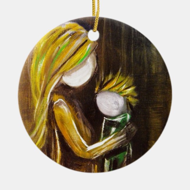 Ornamento De Cerâmica Momento com mamã (filho) (Frente)