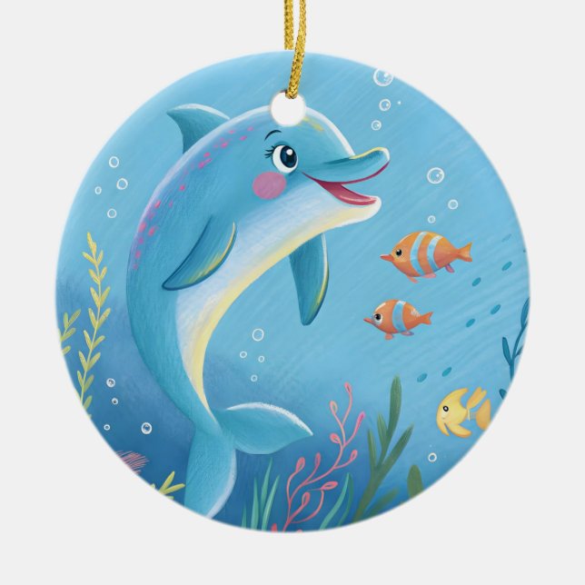 Ornamento De Cerâmica Momentos Alegres de Golfinho (Frente)