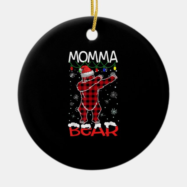 Ornamento De Cerâmica Momma Bear Dabbing Buffalo Xadrezes de Natal (Frente)