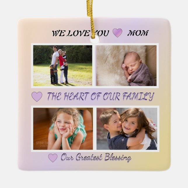 Ornamento De Cerâmica Mom's Joy - Pastel 4 Photo Tribute (Frente)