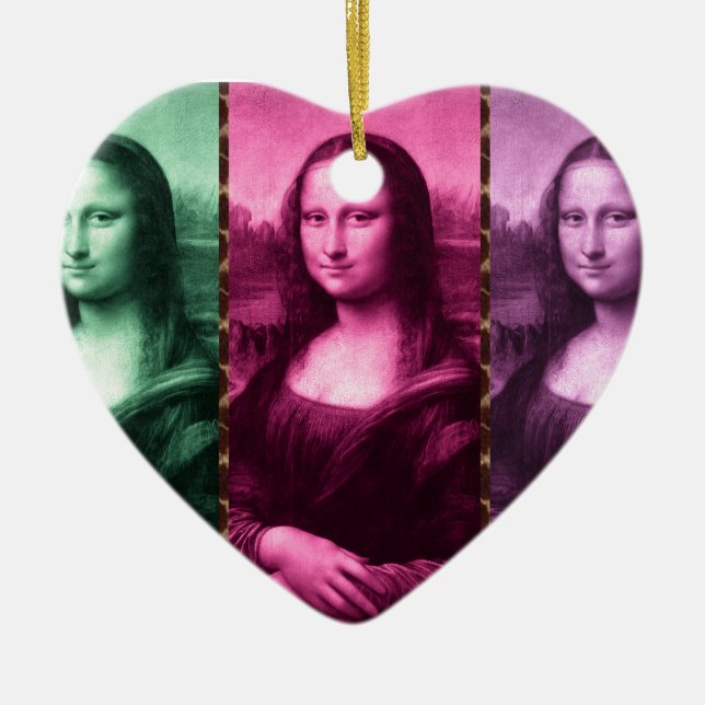 Ornamento De Cerâmica Mona Lisa Animal Imprime Púrpura Rosa Verde (Frente)