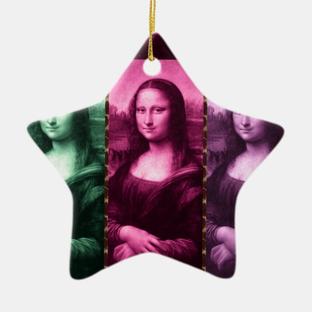 Ornamento De Cerâmica Mona Lisa Animal Imprime Púrpura Rosa Verde (Frente)