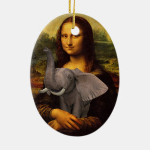Ornamento De Cerâmica Mona Lisa Com Elefante