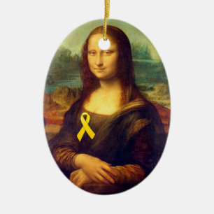 Ornamento De Cerâmica Mona Lisa Com Fita Amarela
