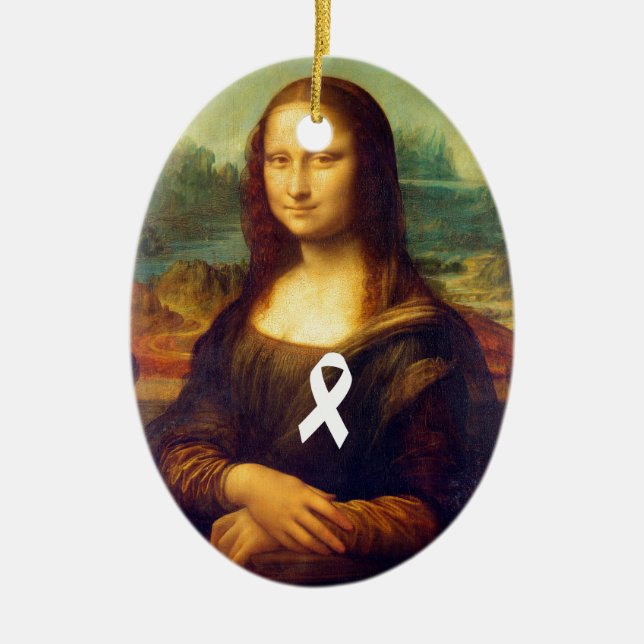 Ornamento De Cerâmica Mona Lisa Com Fita Branca (Frente)