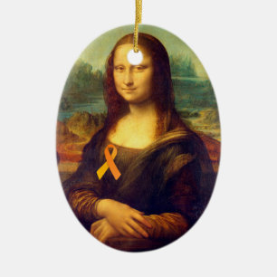 Ornamento De Cerâmica Mona Lisa Com Fita Laranja