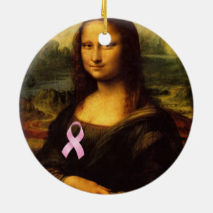 Ornamento De Cerâmica Mona Lisa Com Fita Rosa
