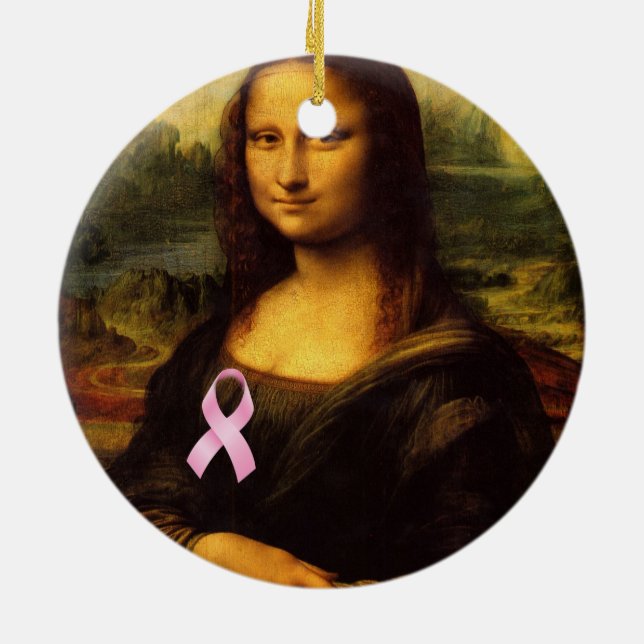 Ornamento De Cerâmica Mona Lisa Com Fita Rosa (Traseira)