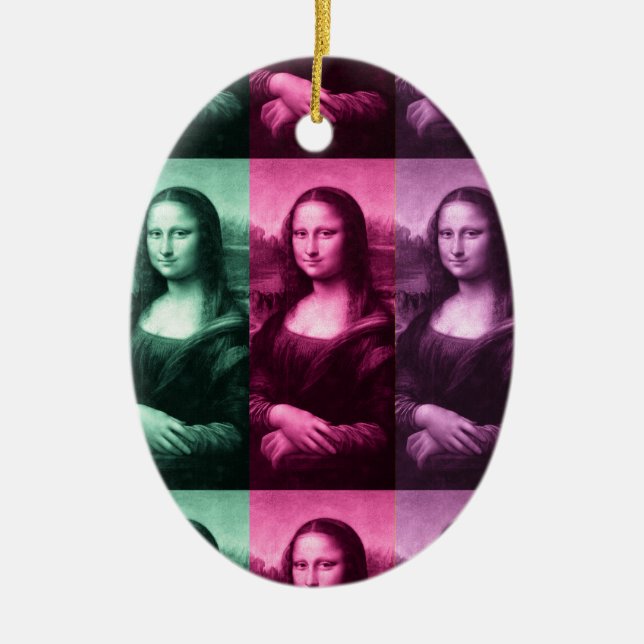 Ornamento De Cerâmica Mona Lisa Green Pink Cerâmica Ornament (Frente)