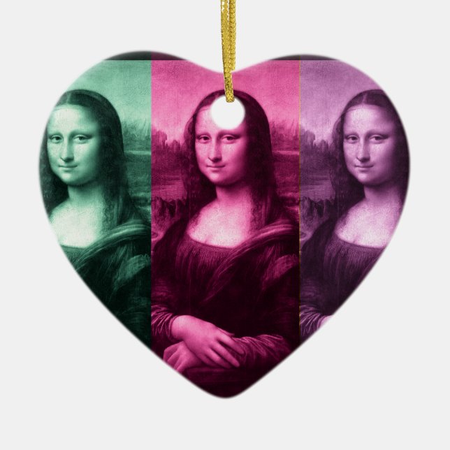 Ornamento De Cerâmica Mona Lisa Green Pink Purple (Frente)
