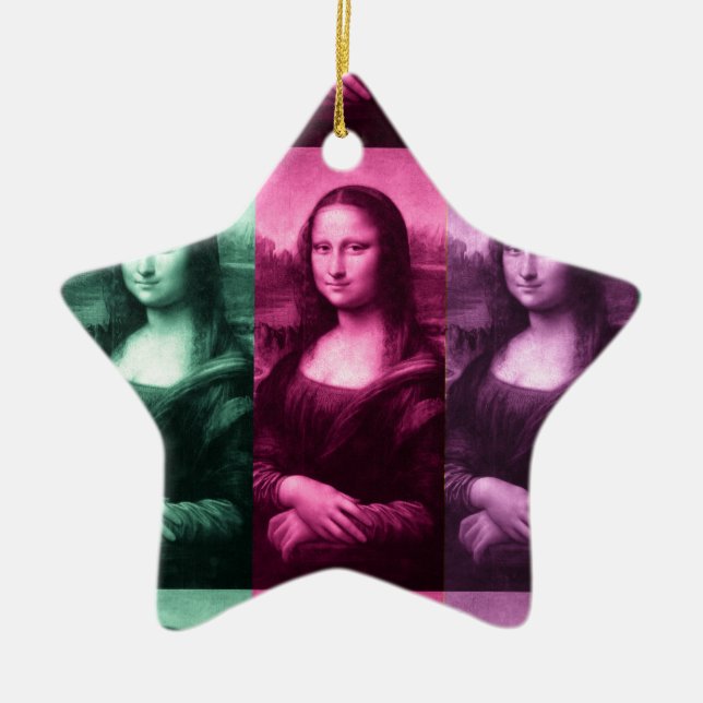 Ornamento De Cerâmica Mona Lisa Green Pink Purple (Frente)