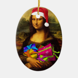 Ornamento De Cerâmica Mona Lisa In Christmas Mood