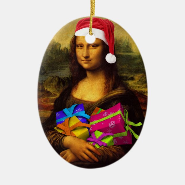 Ornamento De Cerâmica Mona Lisa In Christmas Mood (Frente)