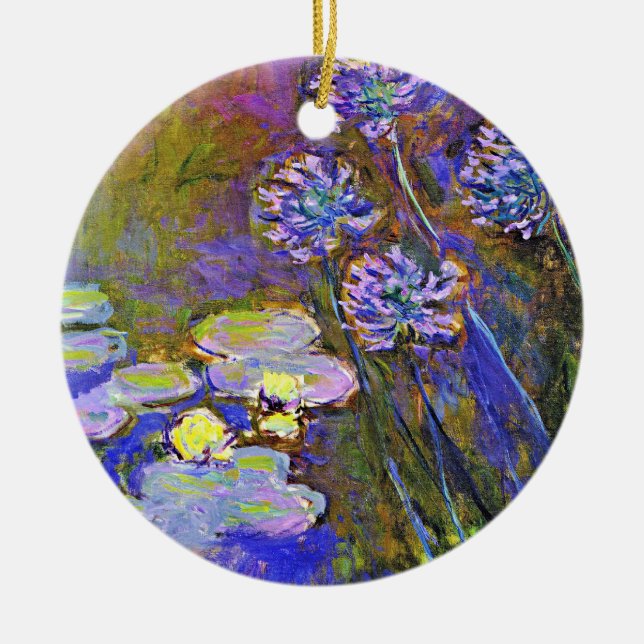 Ornamento De Cerâmica Monet - Lírios de Água e Agapanthus (Frente)