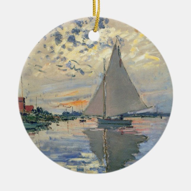 Ornamento De Cerâmica Monet Sailboat French Impressionism Classic Art (Frente)
