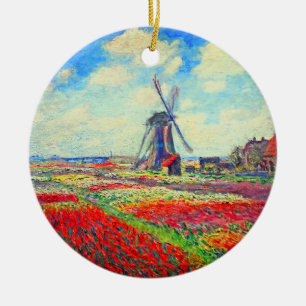 Ornamento De Cerâmica Monet Tulips Windmill