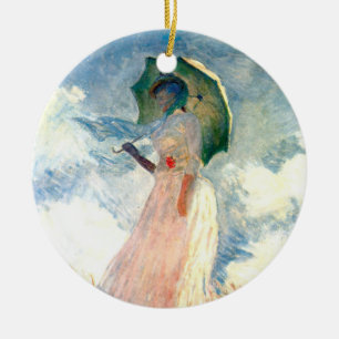Ornamento De Cerâmica Monet Woman com Parasol à esquerda