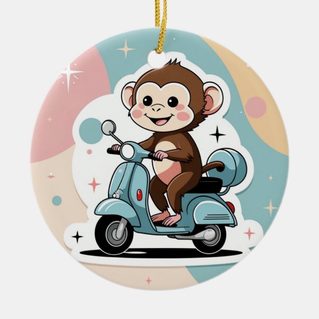 Ornamento De Cerâmica Monkey driving a scooter (Frente)