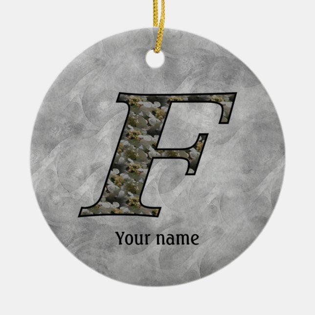 Ornamento De Cerâmica Monogram Initial F Hydrangea Flowers Personalized (Frente)