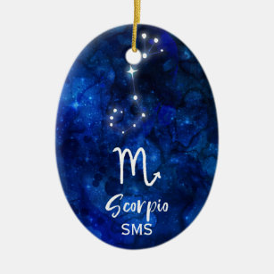Ornamento De Cerâmica Monograma azul da galáxia da constelação do