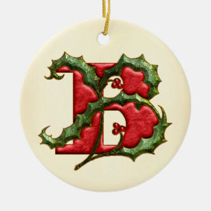 Ornamento De Cerâmica Monograma B do azevinho do Natal