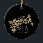 Ornamento De Cerâmica Monograma Botânico de Folha de Ouro Personalizada<br><div class="desc">Monograma Botânico de Folha de Ouro Personalizada de Luxo Moderno</div>