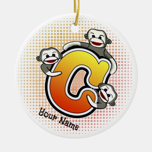 Ornamento De Cerâmica Monograma C Sock Monkey (Frente)