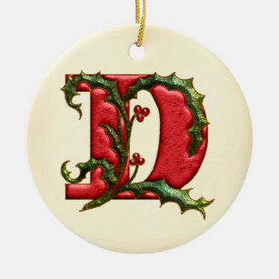 Ornamento De Cerâmica Monograma D do azevinho do Natal