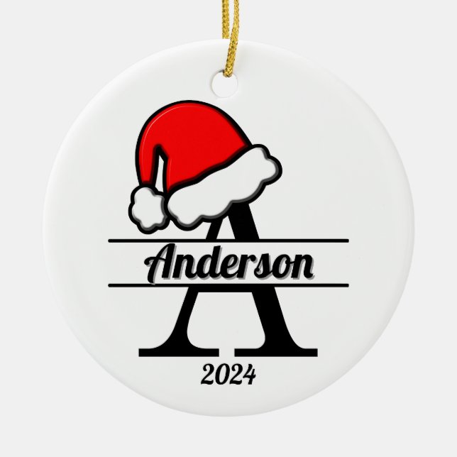 Ornamento De Cerâmica Monograma da família A | Lado Duplo (Frente)