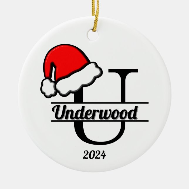 Ornamento De Cerâmica Monograma da família U | Lado Duplo (Frente)