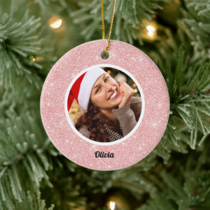 Ornamento De Cerâmica Monograma da rosa Dourada Glitter   Girly Modern F