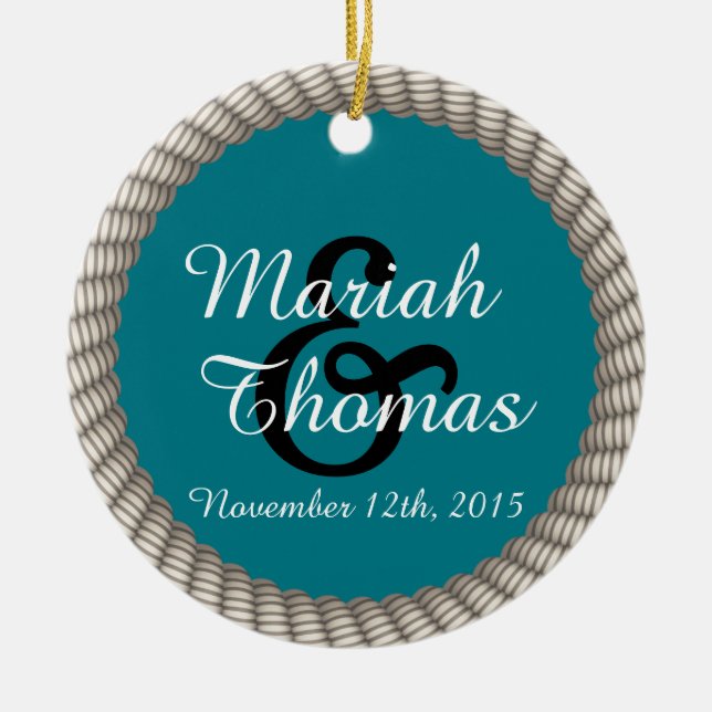 Ornamento De Cerâmica Monograma de Ângulo Branco e Âncora Náutica (Frente)