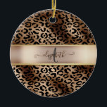 Ornamento De Cerâmica Monograma de Bronze Preto-Padrão-Leopardo<br><div class="desc">Padrão elegante de leopardo em preto e bronze com seu monograma. A ideia perfeita de presente romântico. Clique no botão Personalizar para alterar as fontes,  mover o texto e personalizar o design.</div>