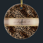 Ornamento De Cerâmica Monograma de Bronze Preto-Padrão-Leopardo<br><div class="desc">Padrão elegante de leopardo em preto e bronze com seu monograma. A ideia perfeita de presente romântico. Clique no botão Personalizar para alterar as fontes,  mover o texto e personalizar o design.</div>
