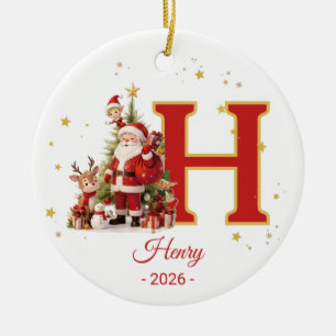 Ornamento De Cerâmica Monograma de Carta de Papai Noel Crianças Nome Per