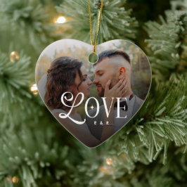 Ornamento De Cerâmica Monograma de Casal de Foto de Noiva Personalizada