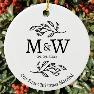 Ornamento De Cerâmica Monograma de Casal Primeiro Natal de Casados