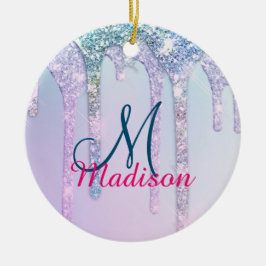 Ornamento De Cerâmica Monograma de Derramamento de Glitter Unicórnio de 
