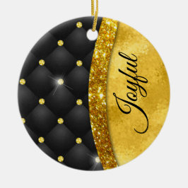 Ornamento De Cerâmica Monograma de diamante preto brilhante Dourado, fal