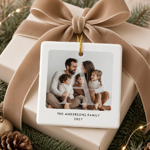 Ornamento De Cerâmica Monograma de Família Foto Personalizada de Natal