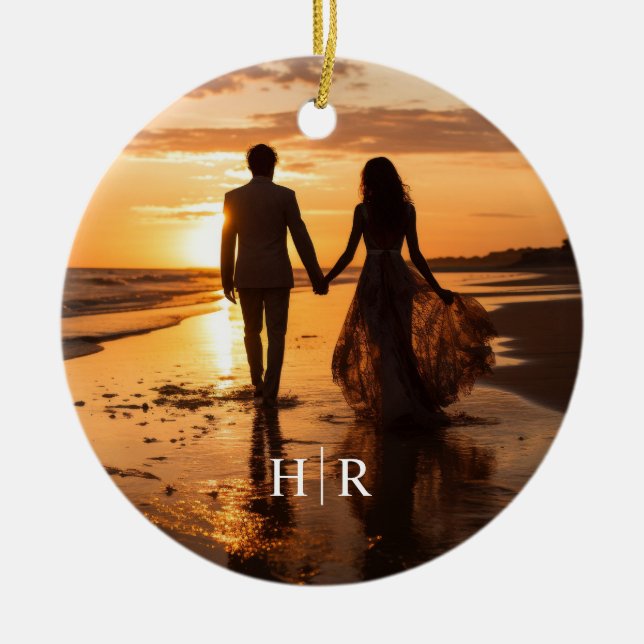 Ornamento De Cerâmica Monograma de Fotografias Elegante (Frente)