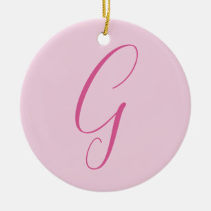 Ornamento De Cerâmica Monograma de Letra Inicial Rosa Claro Simples Chic