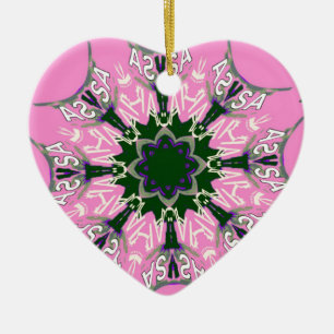 Ornamento De Cerâmica Monograma de Motivo de Moda Floral Rosa e Preto Cu