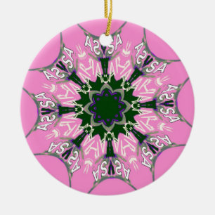 Ornamento De Cerâmica Monograma de Motivo de Moda Floral Rosa e Preto Cu