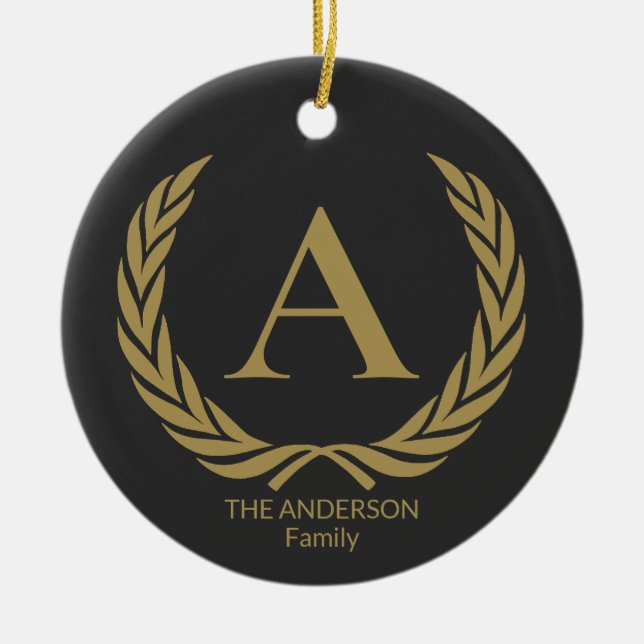 Ornamento De Cerâmica Monograma de ouro elegante (Frente)