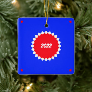 Ornamento De Cerâmica Monograma de Starburst Vermelho, Branco e Azul