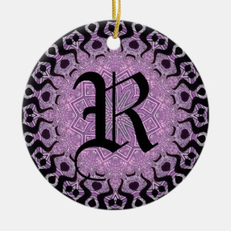 Ornamento De Cerâmica Monograma de Tribal Preto Roxo com Brilho