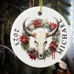 Ornamento De Cerâmica Monograma de Vaca de Natal Ocidental<br><div class="desc">Este design pode ser personalizado escolhendo a opção Editar Design. Você também pode transferir para outros itens. Entre em contato comigo em colorflowcreations@gmail.com ou use a opção de bate-papo no topo da página se você quiser ter este design em outro produto ou precisar de assistência com este design. Veja mais...</div>
