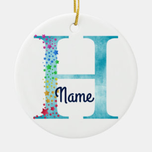 Ornamento De Cerâmica Monograma design inicial H arco-íris