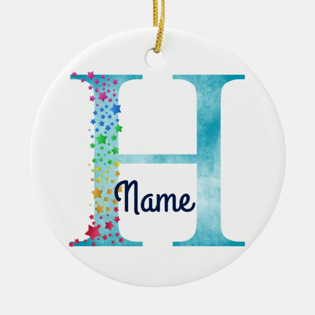 Ornamento De Cerâmica Monograma design inicial H arco-íris (Frente)